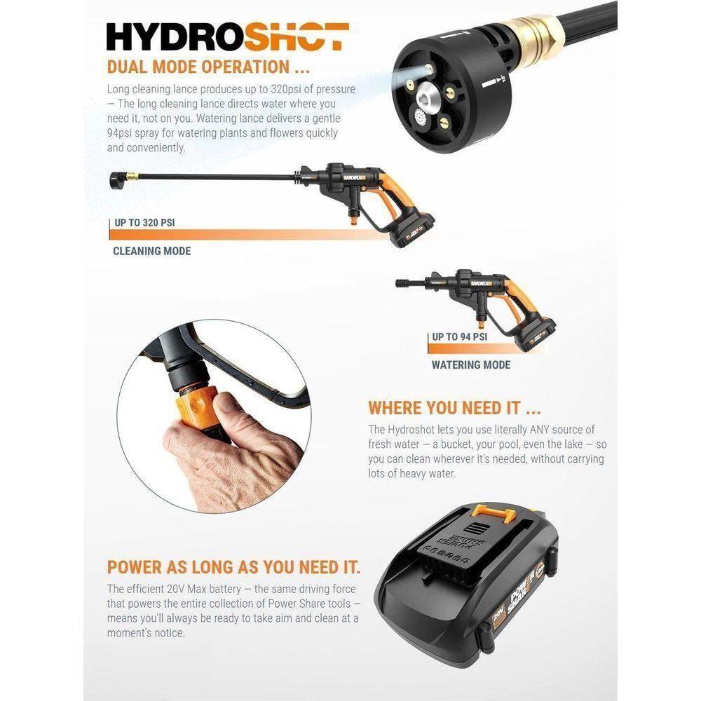 Worx WG629E.1 20V HydroShot Cordless Portable Pressure Washer Kit - Goldpeak Tools PH Worx Worx WG629E.1 20V HydroShot Cordless Portable Pressure Washer Kit - Goldpeak Tools PH Worx